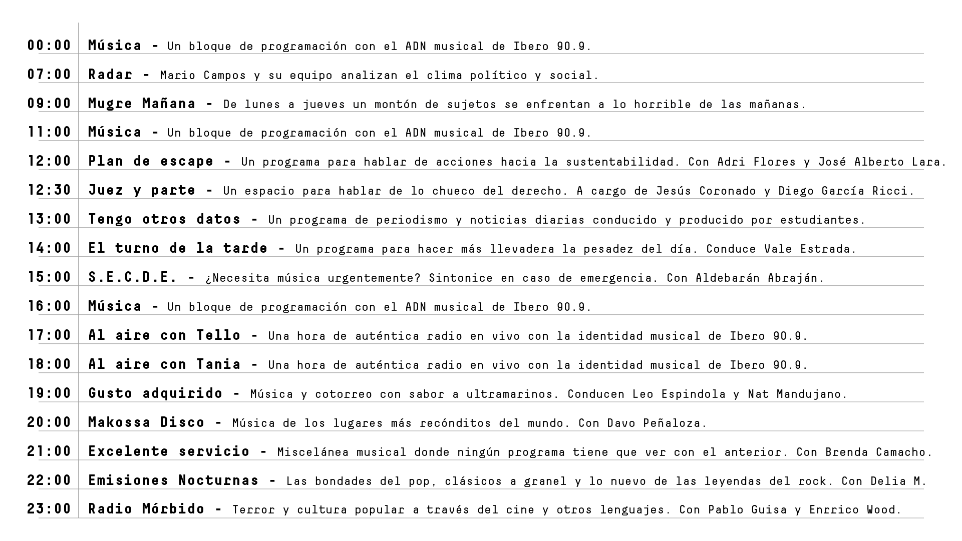 Parrilla de los martes enero 2026.
