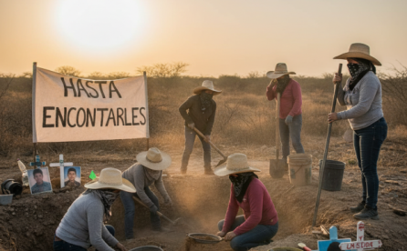 Madres buscadoras en una fosa en México.