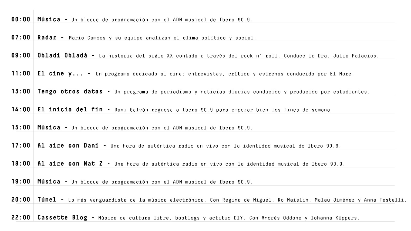 Parrilla programación viernes Ibero 90.9.